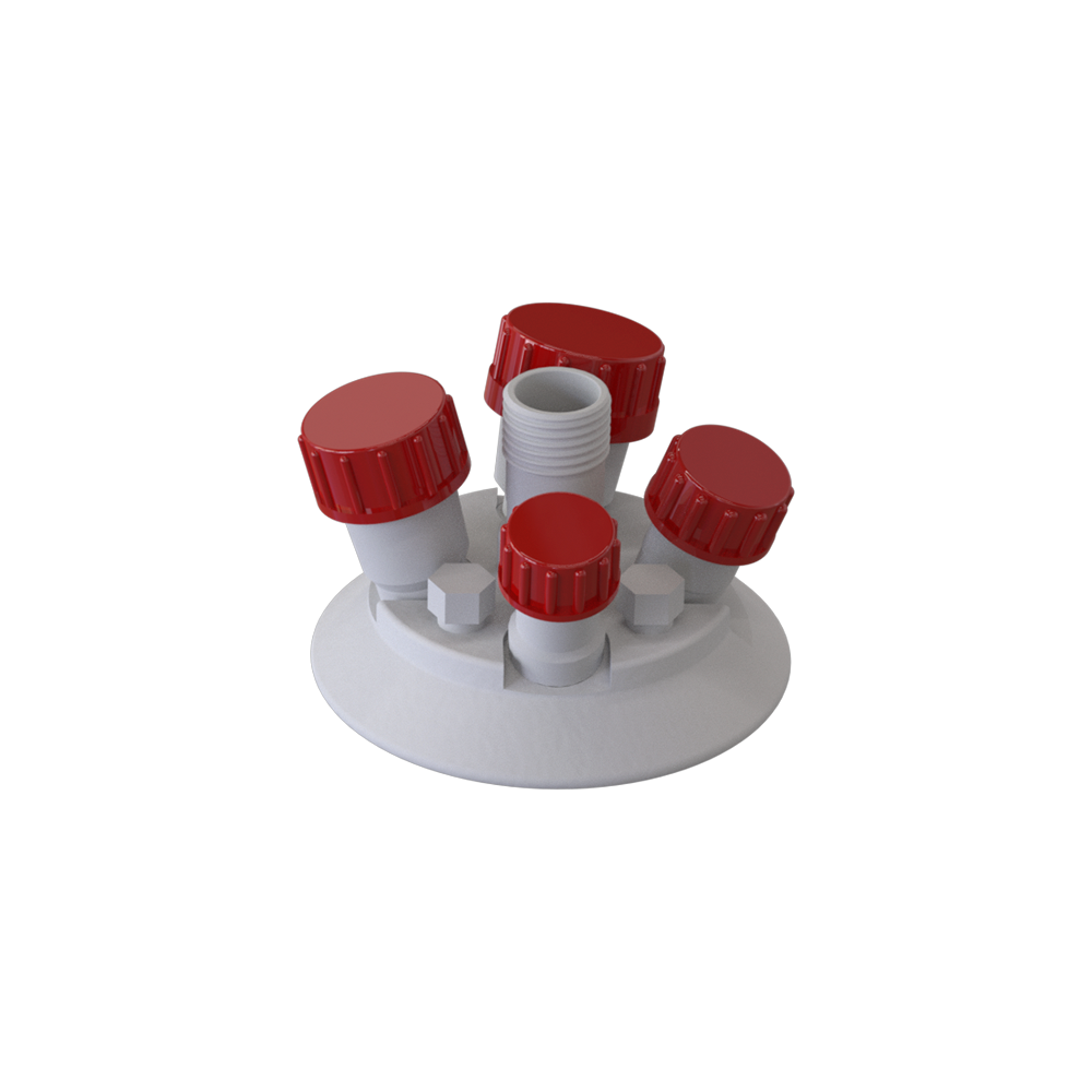 DN100 PTFE 5 Neck Blaze Lid & 2 Blanked Ports 1xB19 2xB24 1xB29 1xB34