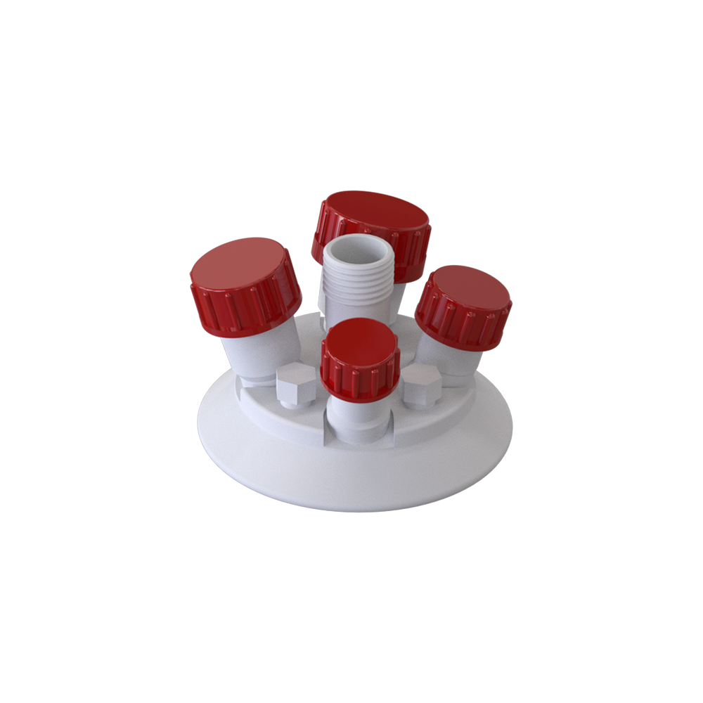 DN100 PTFE 5 Neck Lid 1xB19 2xB24 1xB29 1xB34 & 2 Blanked Ports